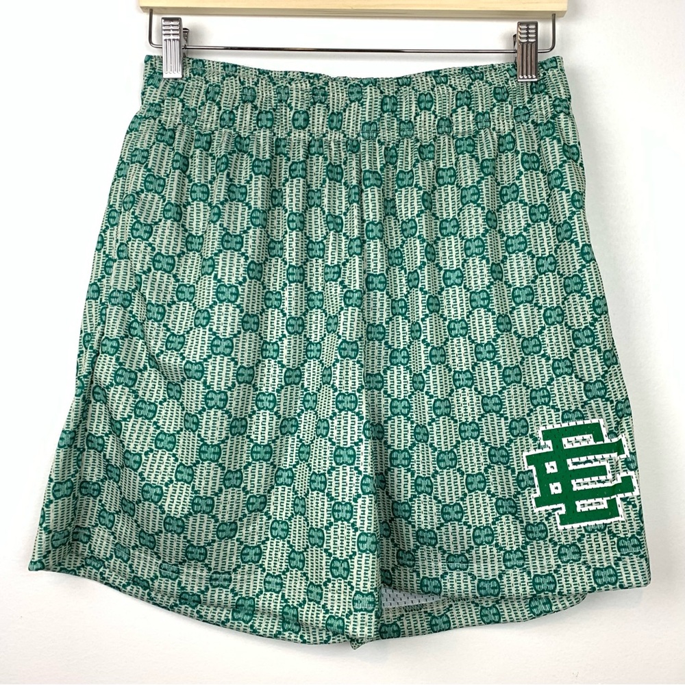 Eric Emanuel Shorts "Gucci Monogram" Sz Medium Beige Green Logo Mesh Pockets EE
